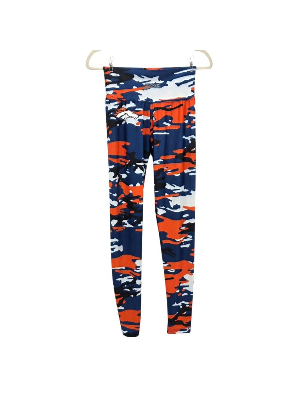 Majestic Zubaz Denver Broncos Womens Medium Leggings Camouflage Blue Orange Logo
